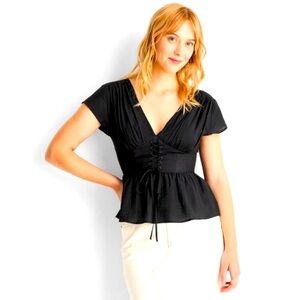 FUTURE COLLECTION NWT short sleeve v-neck corset top -black 1X Reese blutstein